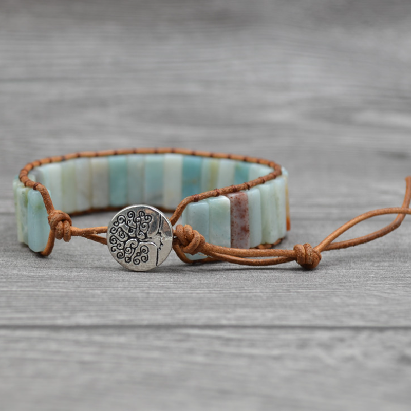 Bracelet en Pierre d'Amazonite Semi-précieuse Naturelle fait à la main