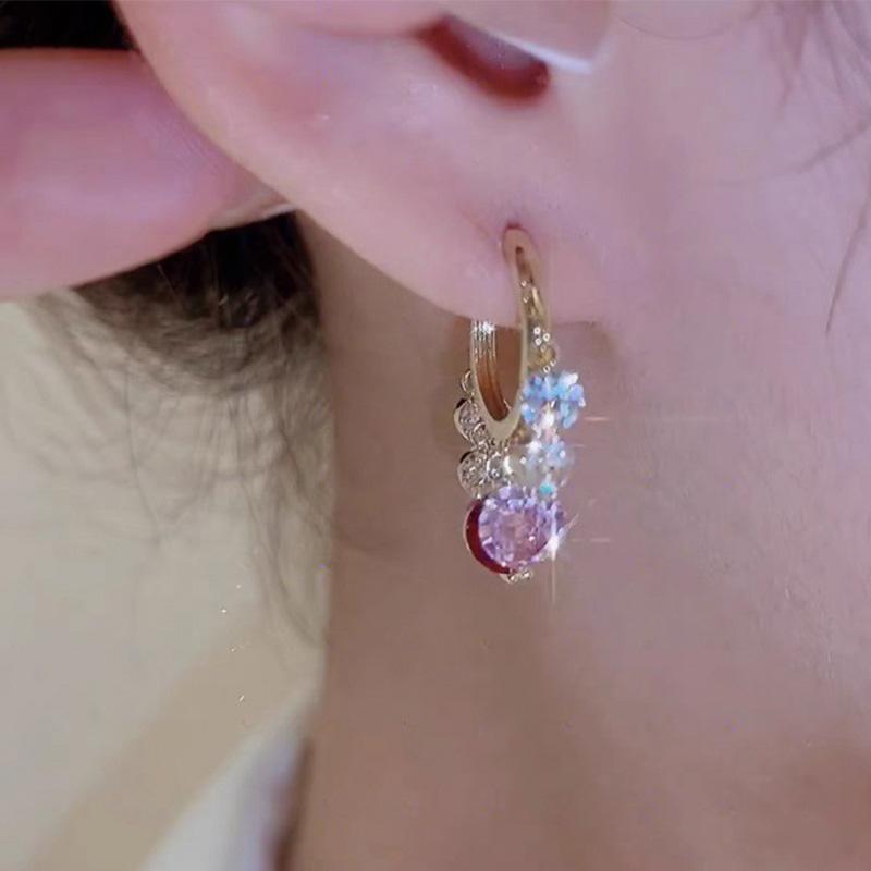 Boucles D'oreilles Zircon Coloré Paillettes Dorées