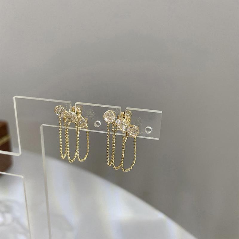 Boucles d'Oreilles Pompon Chaîne Simple En Zircon