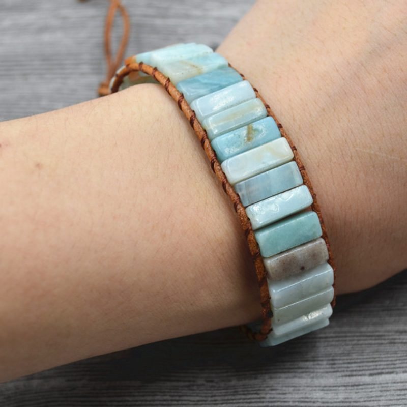 Bracelet en Pierre d'Amazonite Semi-précieuse Naturelle fait à la main