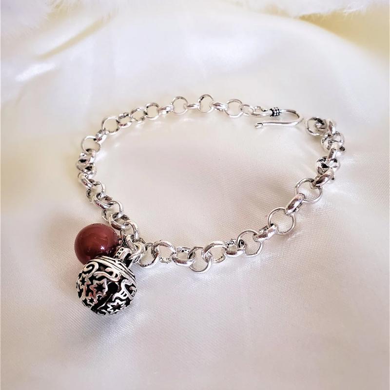 Bracelet Grelot avec Grenat Rouge